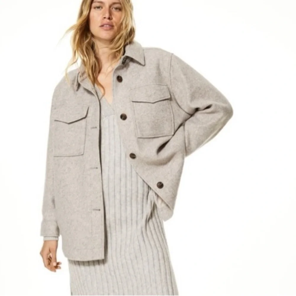 H&M Shacket Beige Melange Size XL oversized button front - Picture 2 of 10